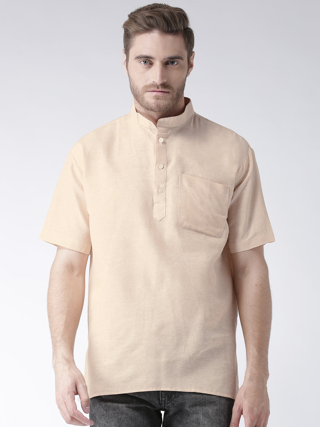 RIAG Men's Beige Cotton Short Ethnic Kurta - Distacart