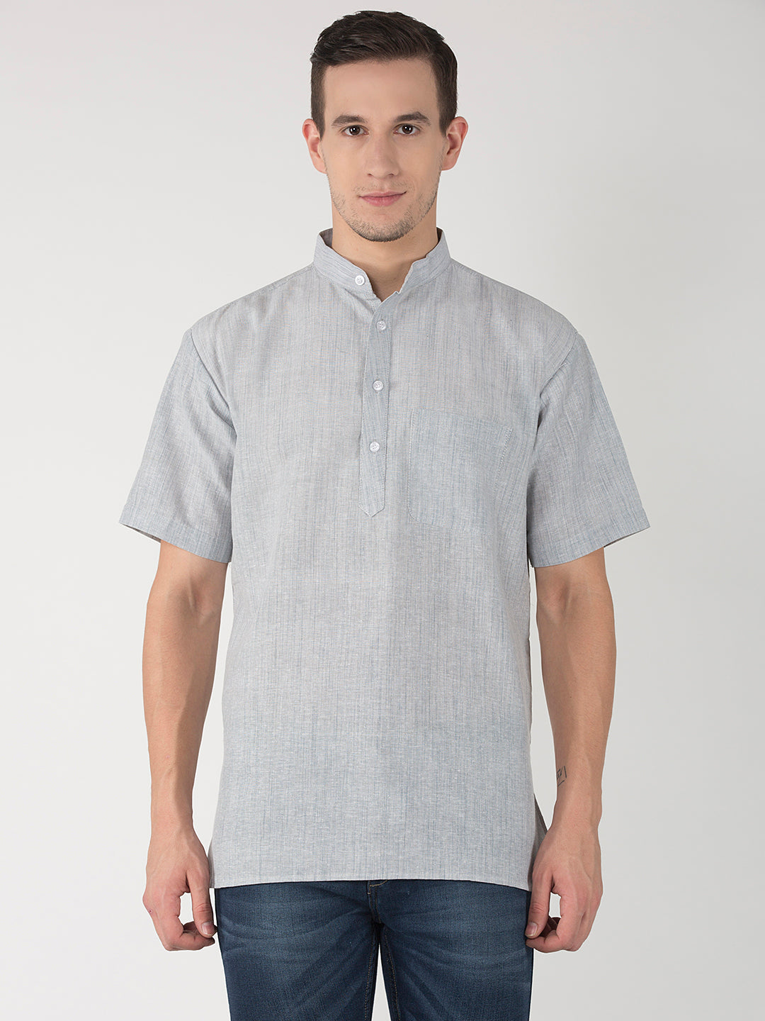 RIAG Men's Grey Cotton Short Ethnic Kurta - Distacart