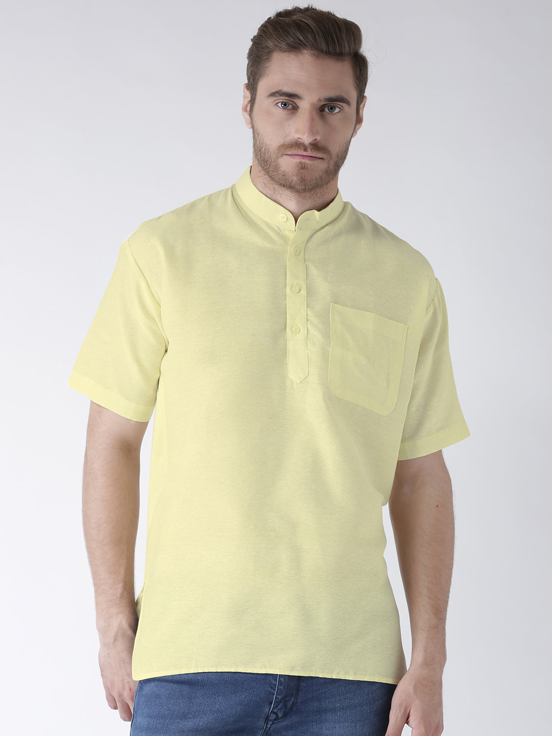 RIAG Men's Yellow Cotton Short Ethnic Kurta - Distacart