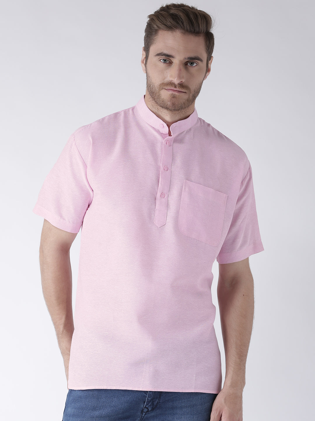 RIAG Men's Pink Cotton Short Ethnic Kurta - Distacart