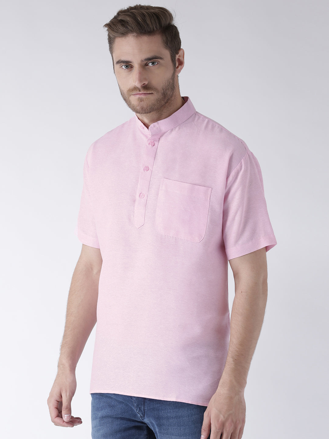 RIAG Men's Pink Cotton Short Ethnic Kurta - Distacart