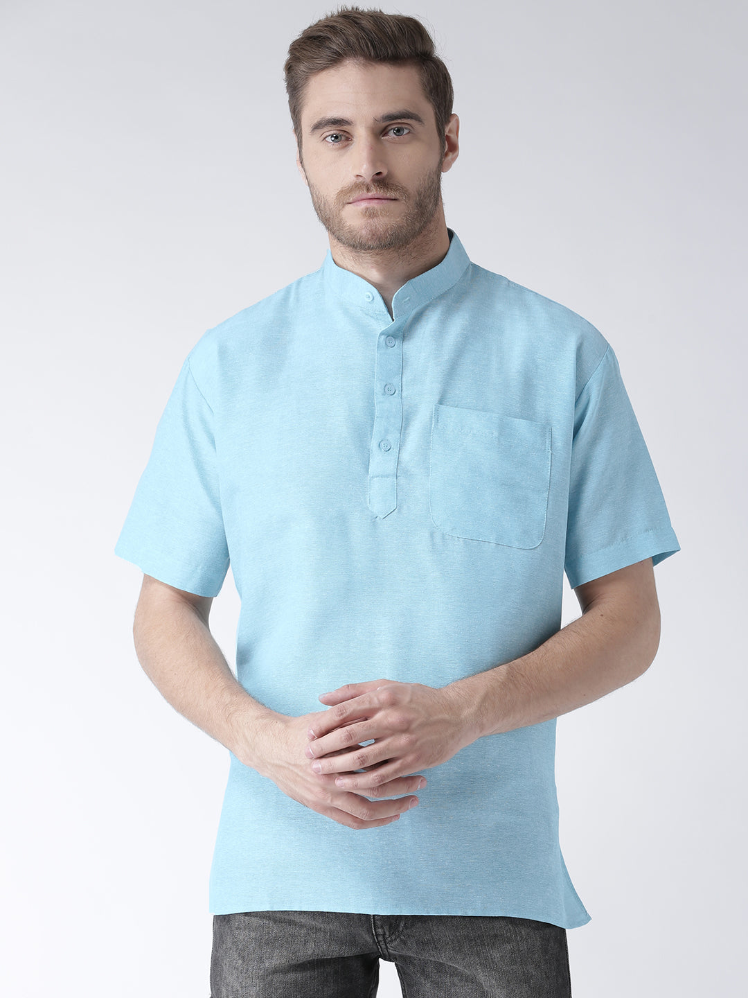 RIAG Men's Light Blue Cotton Short Ethnic Kurta - Distacart