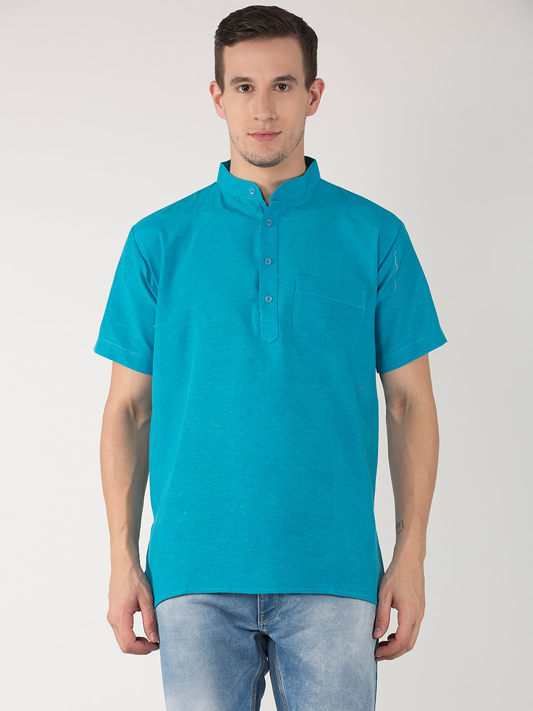 RIAG Men's Blue Cotton Short Ethnic Kurta - Distacart