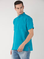 Thumbnail for RIAG Men's Blue Cotton Short Ethnic Kurta - Distacart