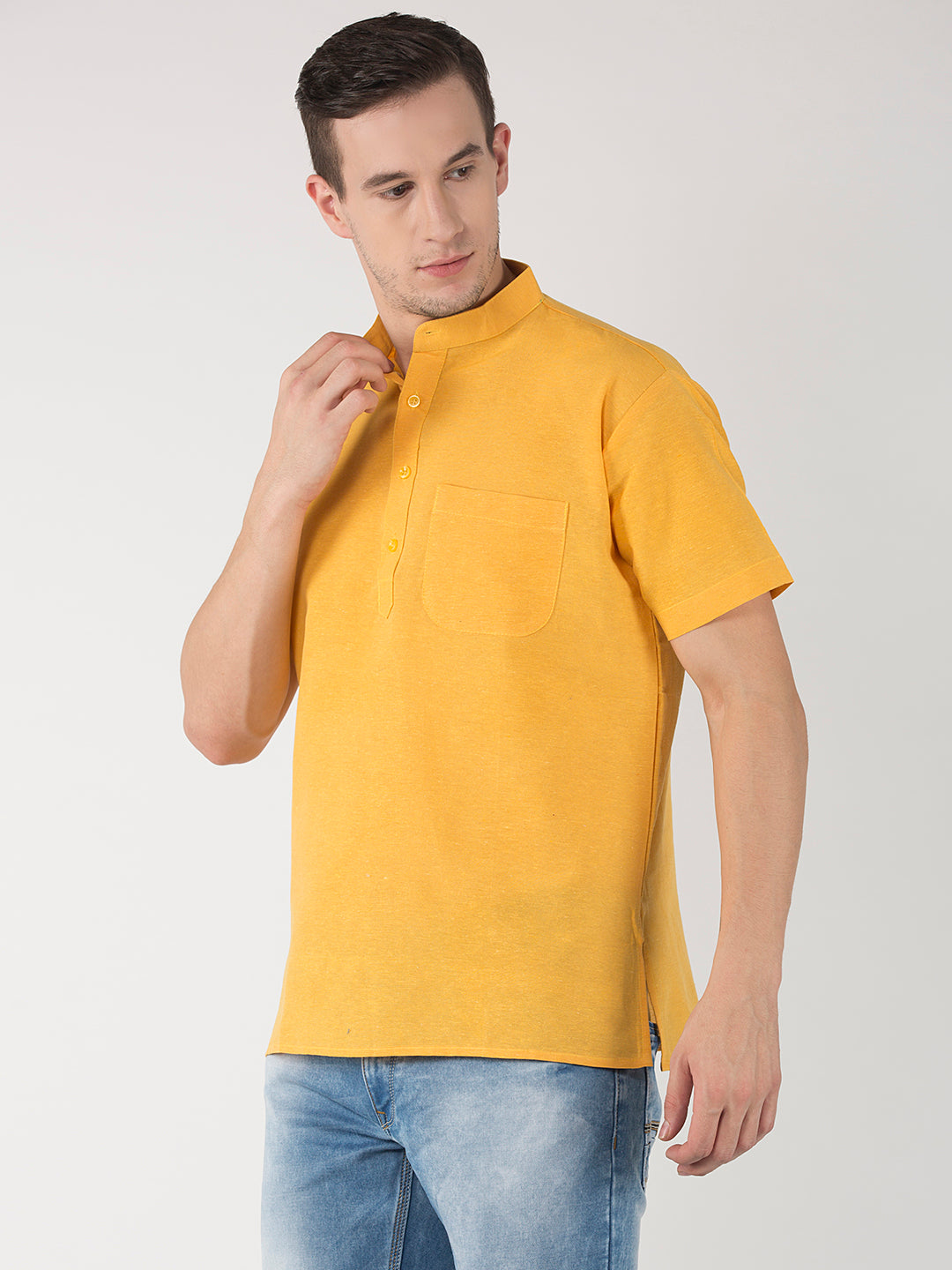 RIAG Men's Yellow Cotton Short Ethnic Kurta - Distacart