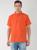 Thumbnail for RIAG Men's Orange Cotton Short Ethnic Kurta - Distacart