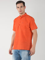 Thumbnail for RIAG Men's Orange Cotton Short Ethnic Kurta - Distacart