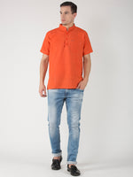 Thumbnail for RIAG Men's Orange Cotton Short Ethnic Kurta - Distacart