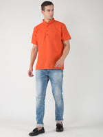 Thumbnail for RIAG Men's Orange Cotton Short Ethnic Kurta - Distacart