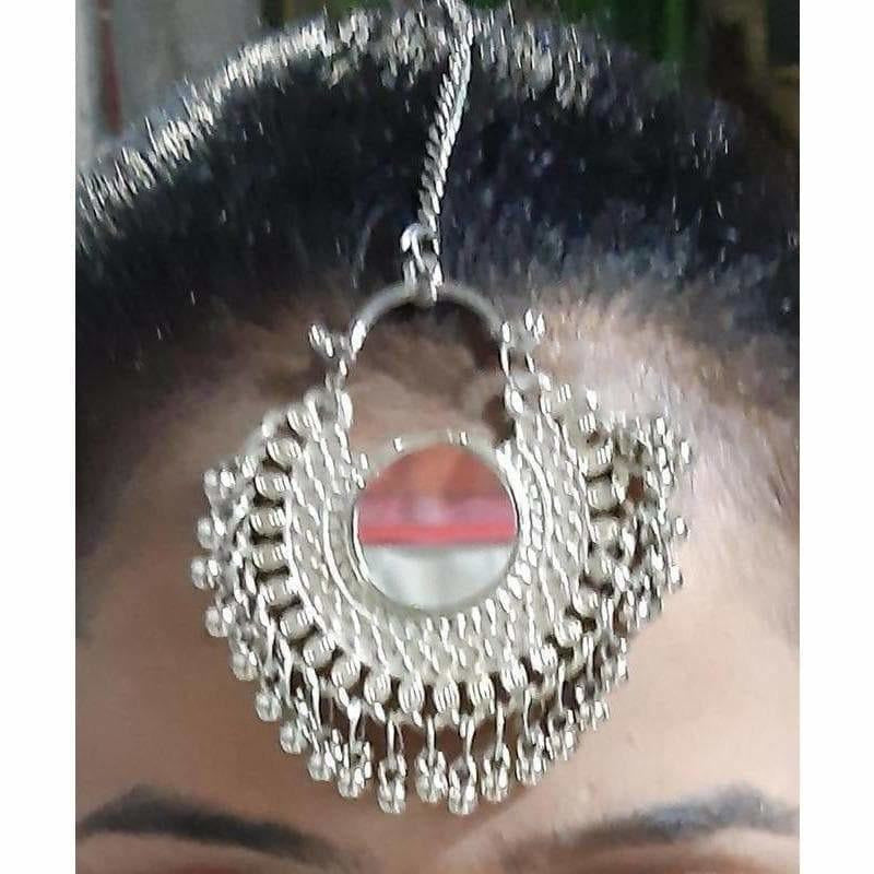 Silver Oxidized Mirror Maang Tikka