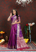 Thumbnail for Lorenvalley Fashion Purple Soft Silk Woven Design Zari Weaving Saree - Distacart