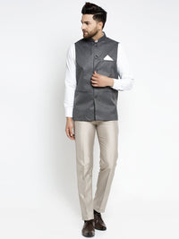 Thumbnail for Jompers Men's Grey Melange Solid Nehru Jacket