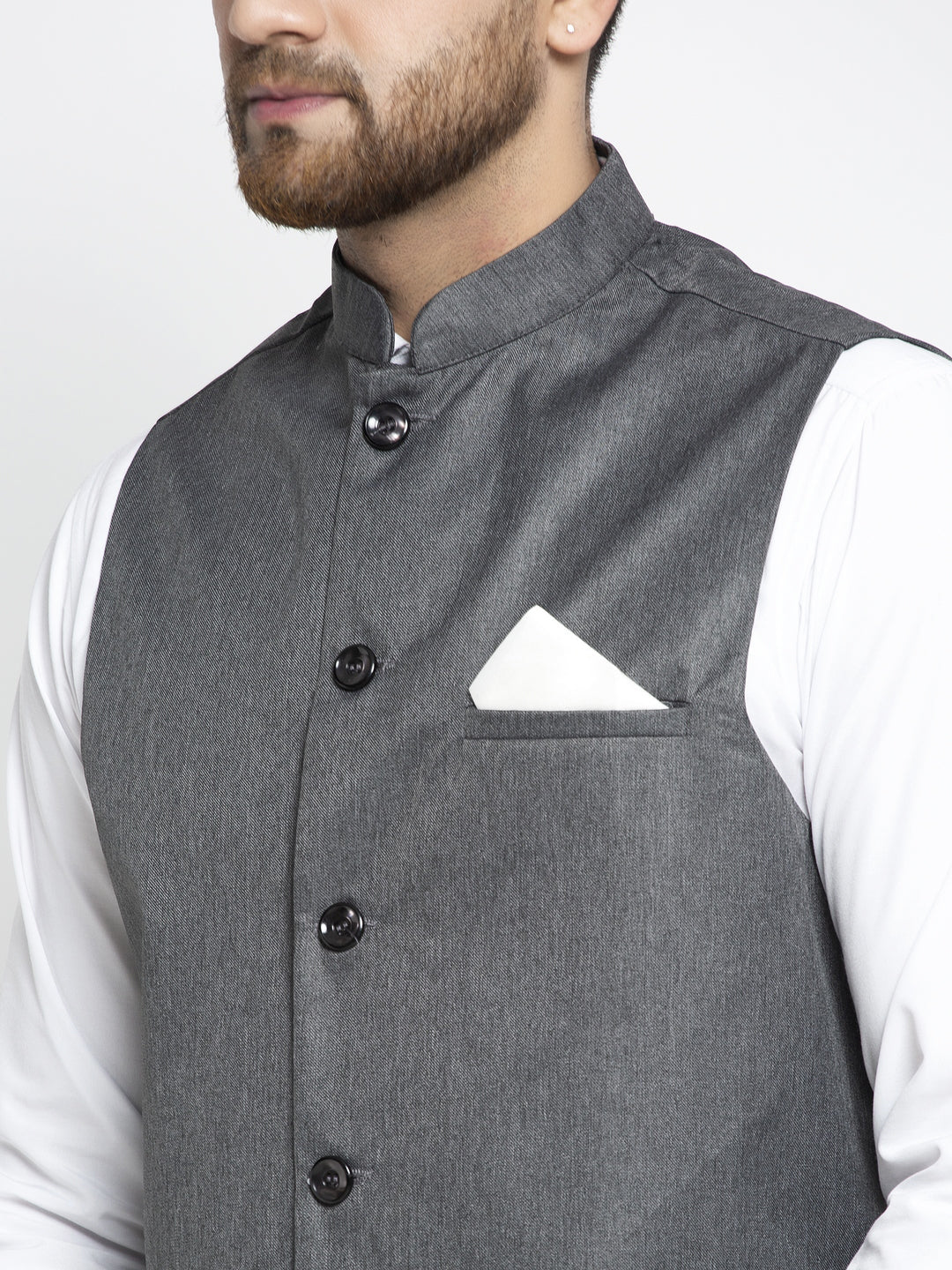 Jompers Men's Grey Melange Solid Nehru Jacket