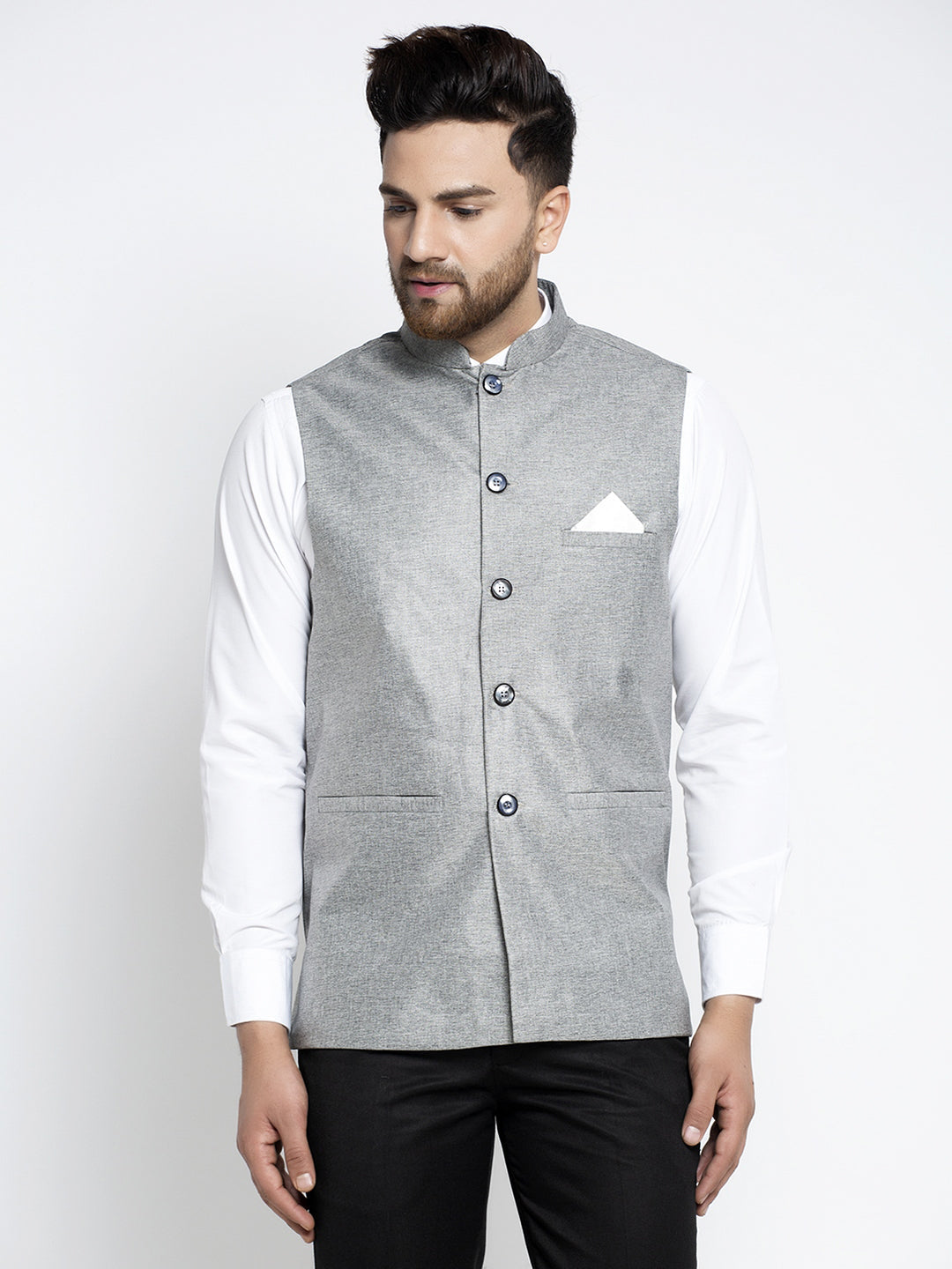 Jompers Men's Beautiful Grey Solid Nehru Jacket