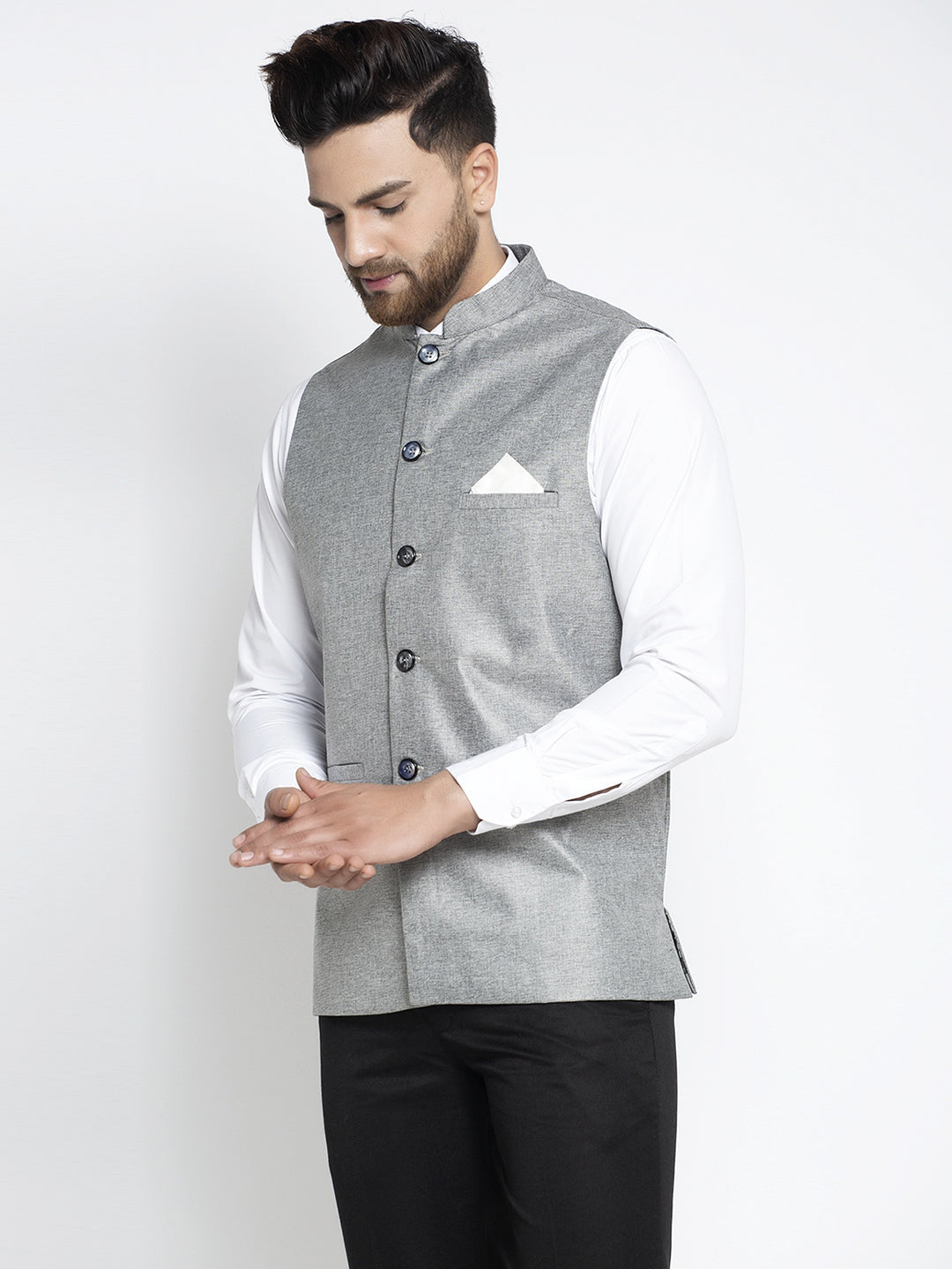 Jompers Men's Beautiful Grey Solid Nehru Jacket