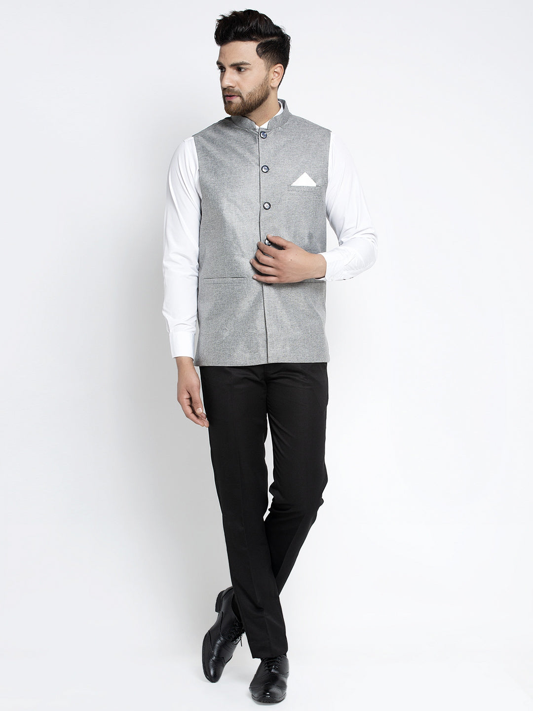 Jompers Men's Beautiful Grey Solid Nehru Jacket