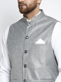 Thumbnail for Jompers Men's Beautiful Grey Solid Nehru Jacket