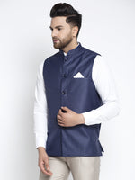Thumbnail for Jompers Men's Navy Blue Solid Nehru Jacket