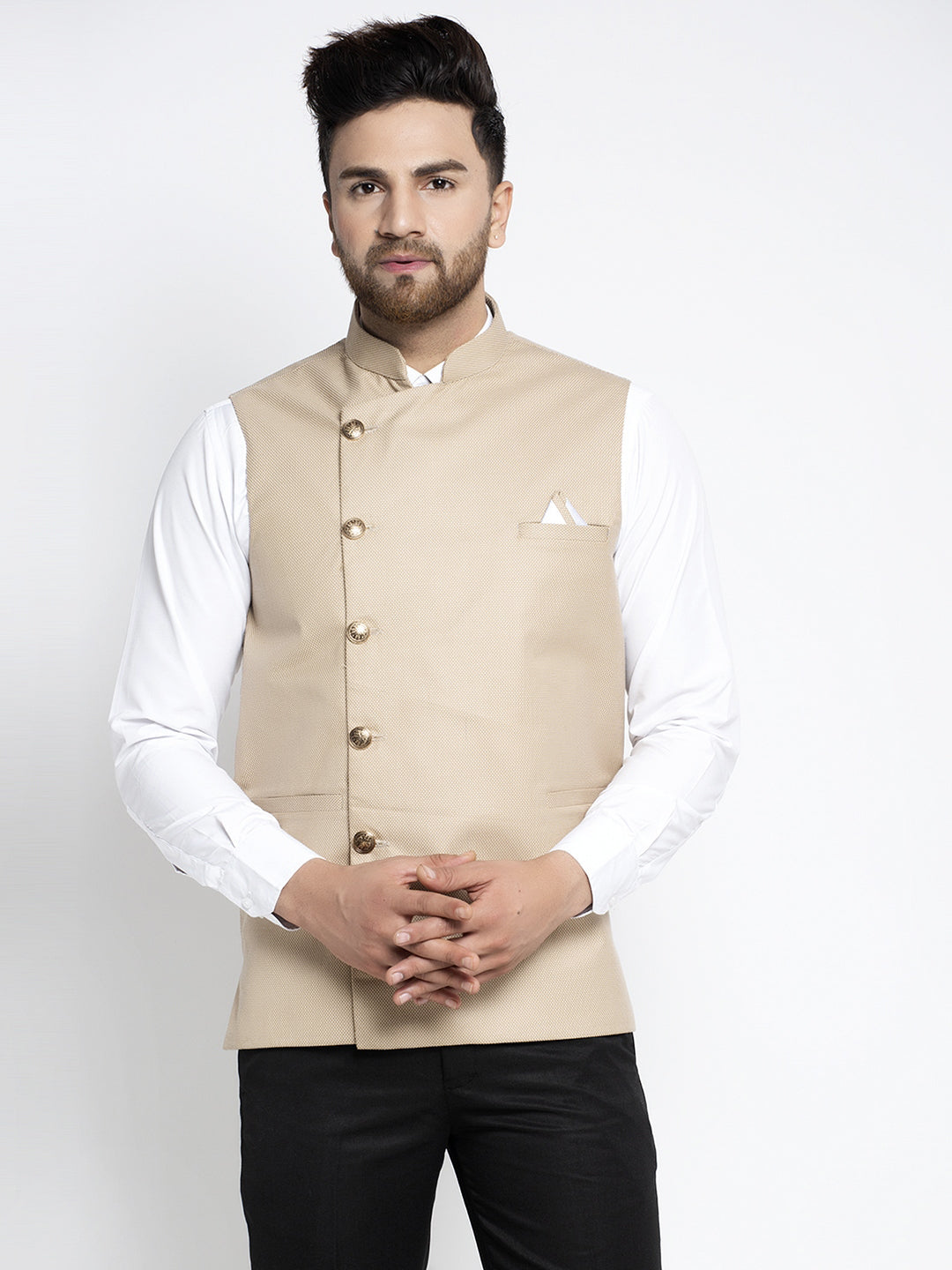 Jompers Men's Beige Nehru Jacket