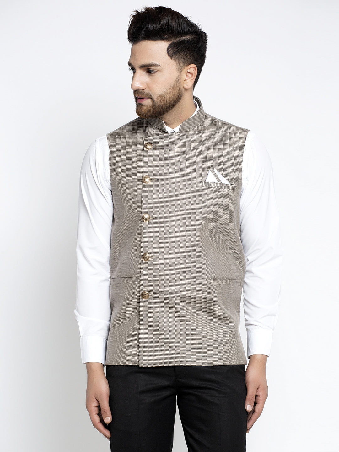 Jompers Men's Grey Nehru Jacket