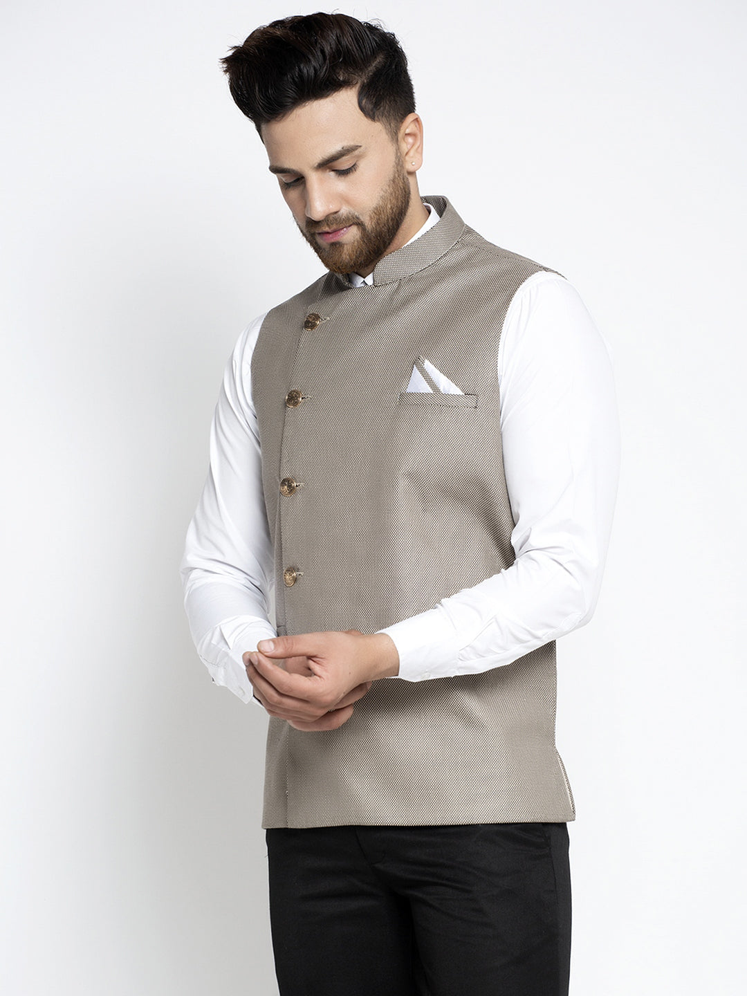 Jompers Men's Grey Nehru Jacket