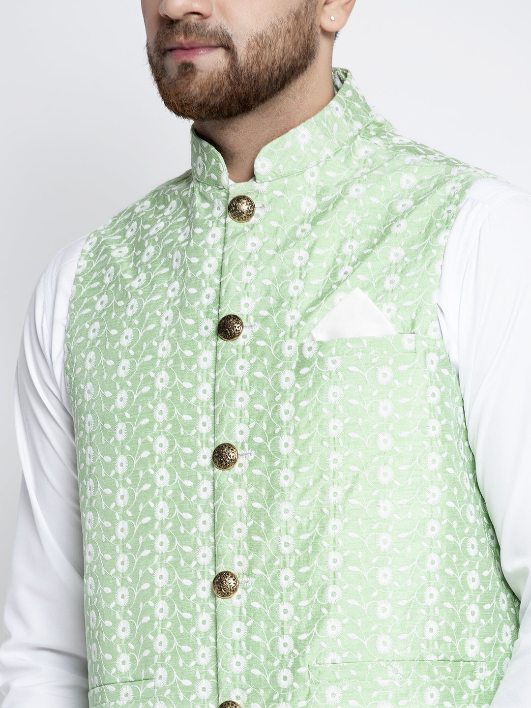 Jompers Green Embroidered Nehru Jacket For Men