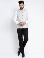 Thumbnail for Jompers Men's Grey Embroidered Nehru Jacket