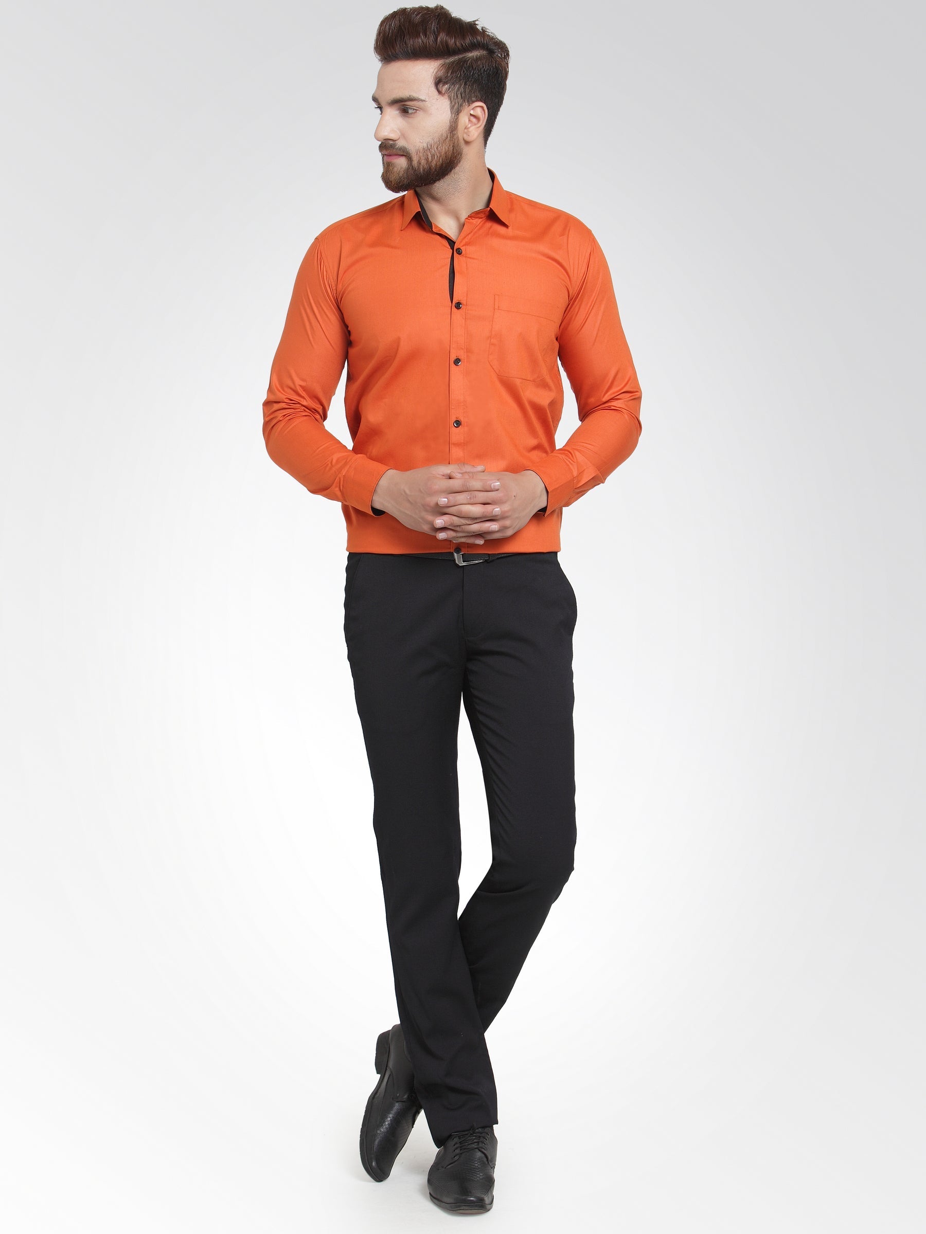 Jainish Dark Orange Formal Shirt with black detailing ( SF 411DO ) - Distacart