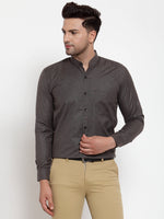 Thumbnail for Jainish Grey Melange Men's Cotton Solid Mandarin Collar Formal Shirts ( SF 726Charcoal ) - Distacart