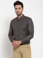 Thumbnail for Jainish Grey Melange Men's Cotton Solid Mandarin Collar Formal Shirts ( SF 726Charcoal ) - Distacart