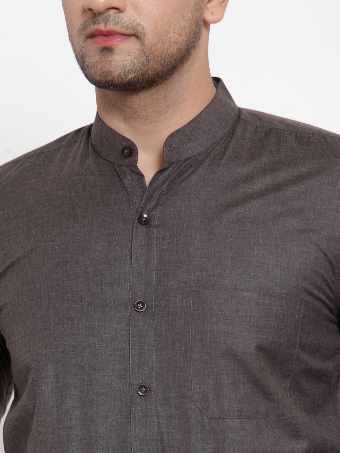 Jainish Grey Melange Men's Cotton Solid Mandarin Collar Formal Shirts ( SF 726Charcoal ) - Distacart
