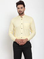Thumbnail for Jainish Yellow Men's Cotton Solid Mandarin Collar Formal Shirts ( SF 726Lime ) - Distacart