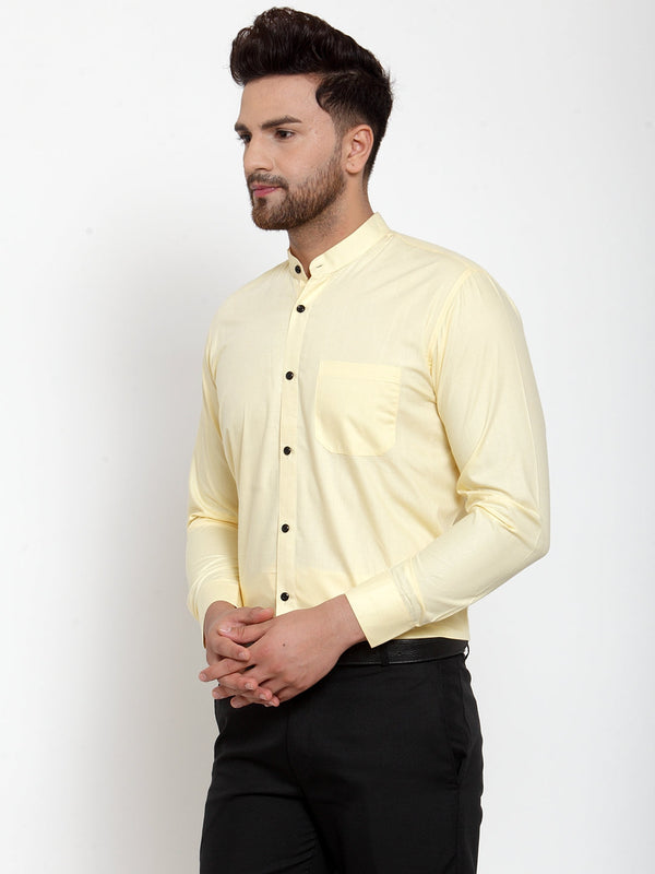 Jainish Yellow Men's Cotton Solid Mandarin Collar Formal Shirts ( SF 726Lime ) - Distacart