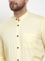 Thumbnail for Jainish Yellow Men's Cotton Solid Mandarin Collar Formal Shirts ( SF 726Lime ) - Distacart