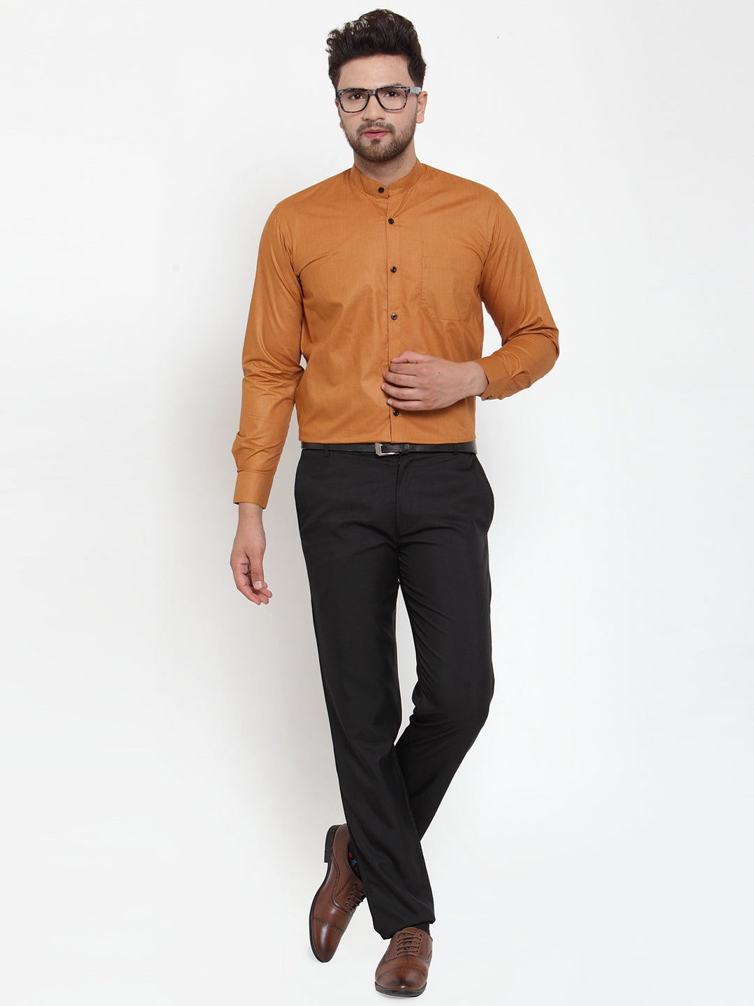 Jainish Rust Men's Cotton Solid Mandarin Collar Formal Shirts ( SF 726Rust ) - Distacart