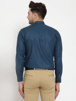 Thumbnail for Jainish Navy Men's Cotton Solid Mandarin Collar Formal Shirts ( SF 726Teal ) - Distacart