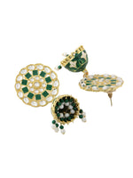 Thumbnail for NVR Women Gold Plated Green Dome Shaped Meenkari Jhumkas Earrings - Distacart