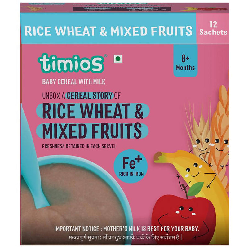 Timios Organic Rice Wheat Mixed Fruit Baby Cereal