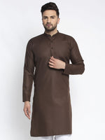 Thumbnail for Jompers Men's Coffee Cotton Solid Kurta Only