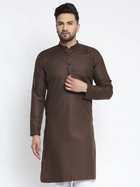 Thumbnail for Jompers Men's Coffee Cotton Solid Kurta Only