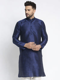 Thumbnail for Jompers Men's Navy Solid Dupion Silk Kurta Only