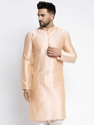 Jompers Men's Peach Solid Dupion Silk Kurta Only