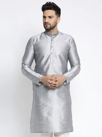 Thumbnail for Jompers Men's Silver Solid Dupion Silk Kurta Only