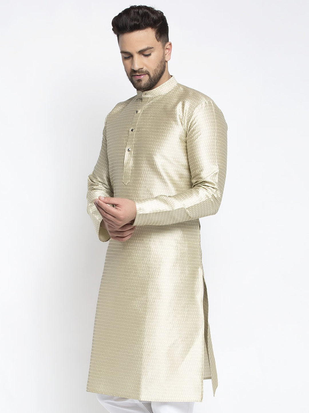 Jompers Men Beige & White Woven Design Kurta Only - Distacart