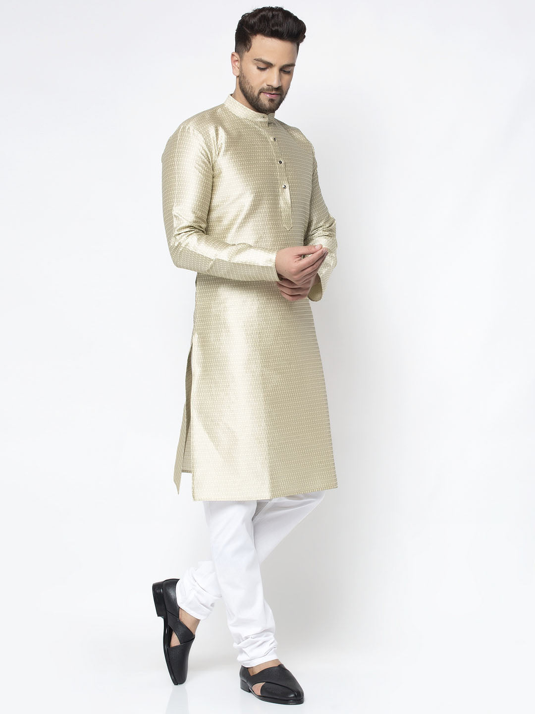 Jompers Men Beige & White Woven Design Kurta Only - Distacart