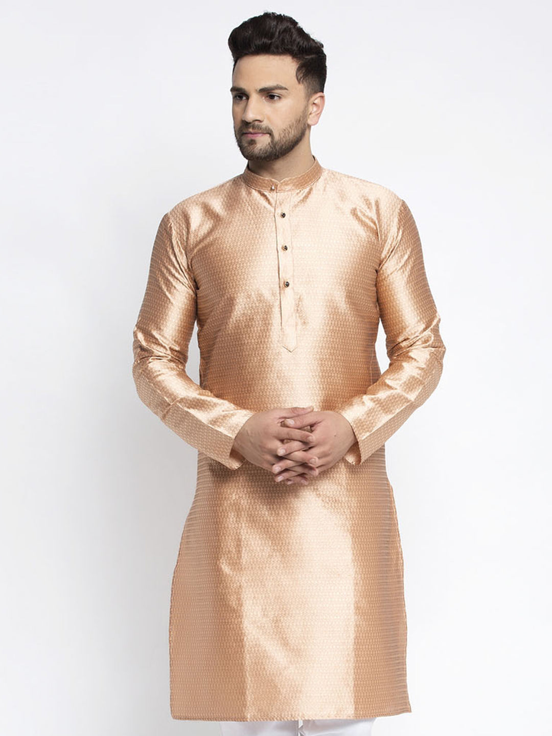 Jompers Men Bronze & White Woven Design Kurta Only - Distacart