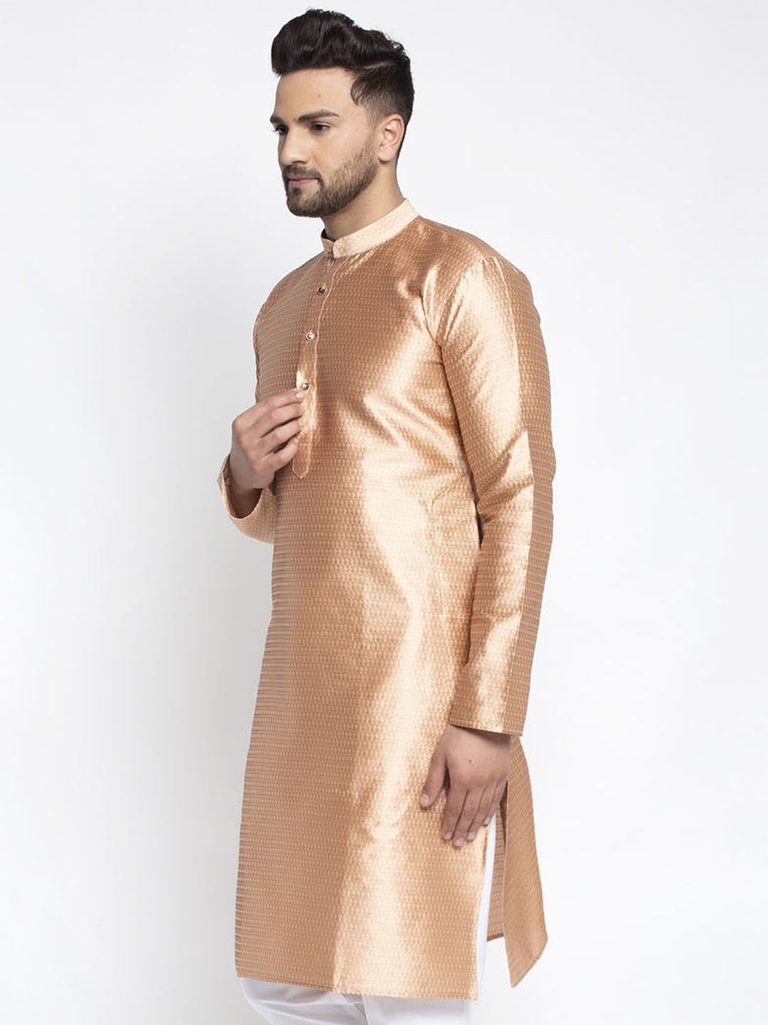 Jompers Men Bronze & White Woven Design Kurta Only - Distacart