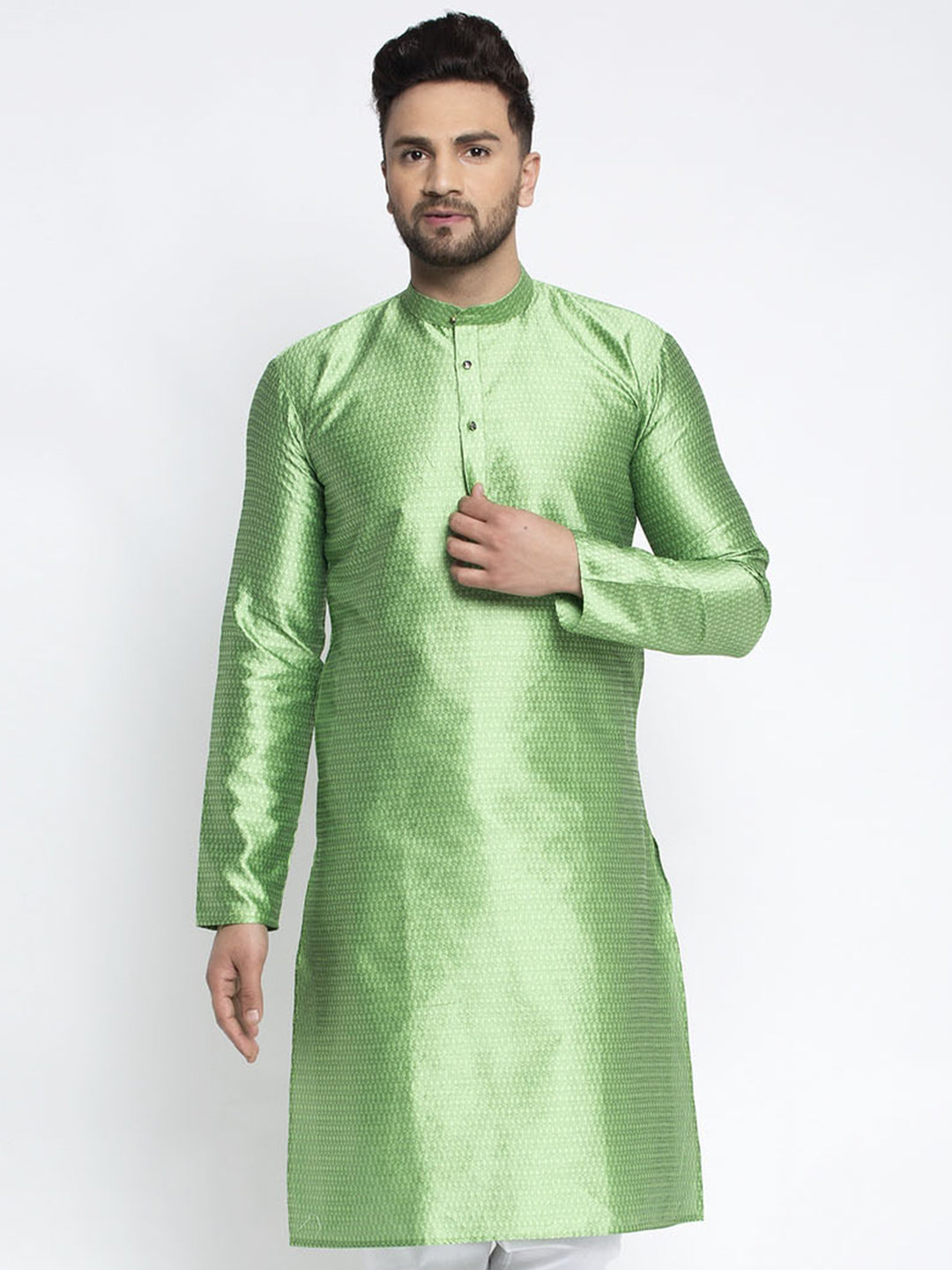Jompers Men Green & White Woven Design Kurta Only - Distacart