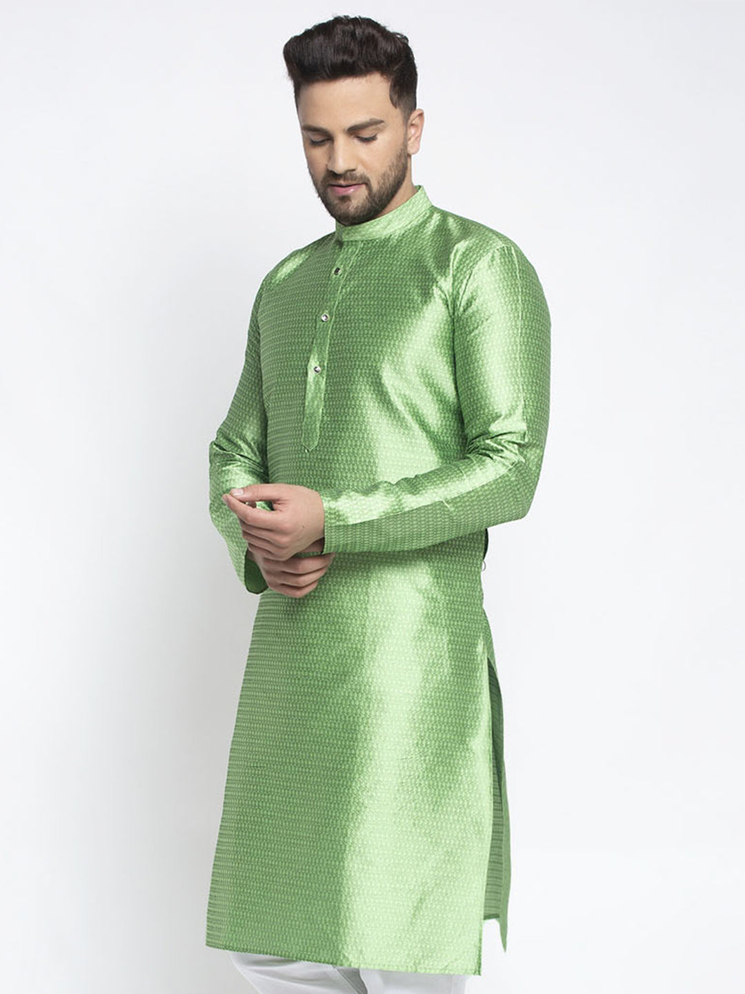 Jompers Men Green & White Woven Design Kurta Only - Distacart