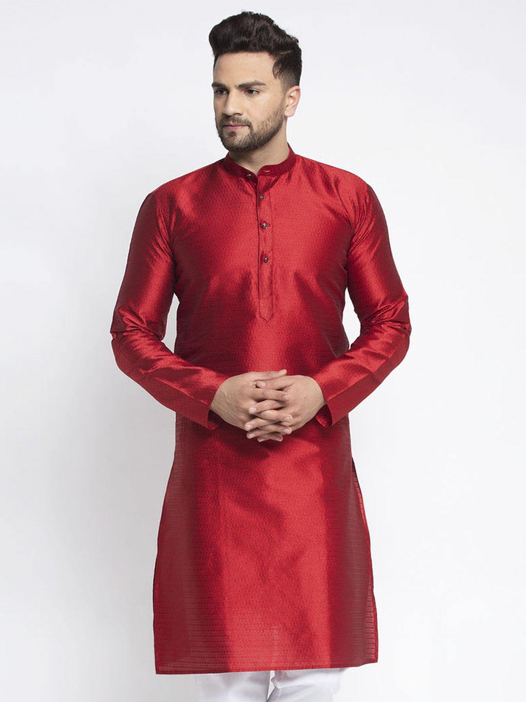 Jompers Men Maroon & White Woven Design Kurta Only - Distacart